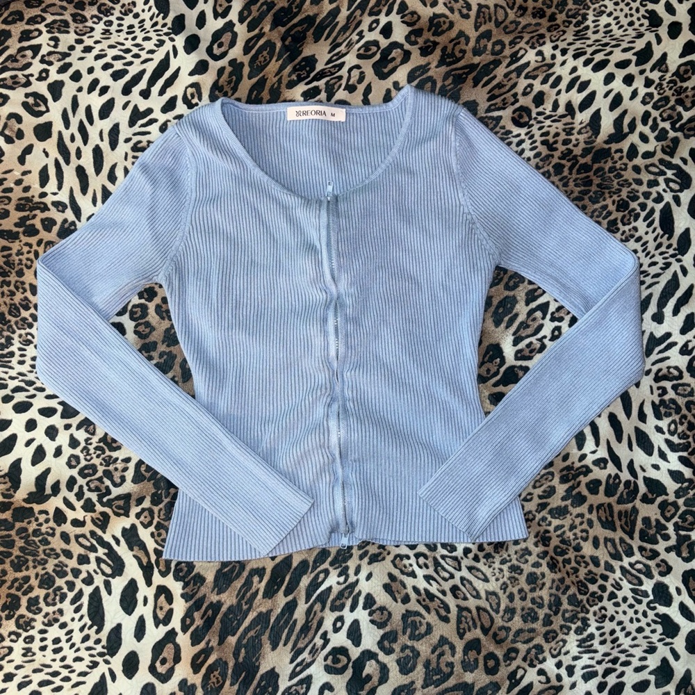 Sky Blue Ribbed Sweater